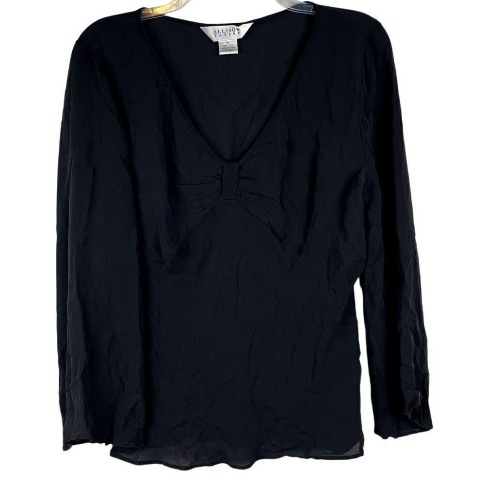 Allison Taylor Black V-neck 100% Silk Blouse XL